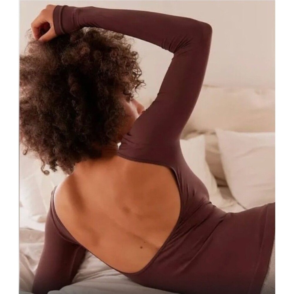 Free People Intimately Top Size M/L Brown Long Sleeve Low Back Seamless Basic